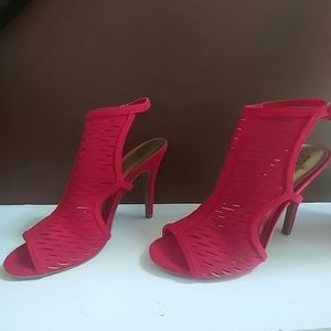 Red Sling back open toe heels